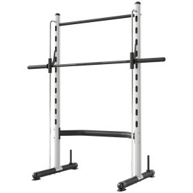 Squat Rack with Pull Up Bar and Barbell Bar Adjustable Bench Press Multi-Function Weight Lifting Half Rack, White