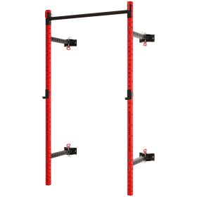 Folding Squat Rack with Pull Up Bar, Wall Mounted and Adjustable, 1000 Pounds Capacity Power Rack, Red