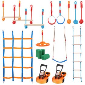 Ninja Warrior Obstacle Course for Kids, 2 x 56 ft Weatherproof Slacklines, 500lbs Weight Capacity Monkey Line, Outdoor Playset Equipment