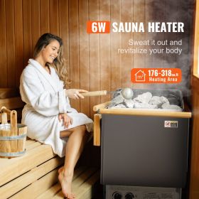 Sauna Heater, 6KW 220V Electric Sauna Stove, Steam Bath Sauna Heater with Built-In Controls, 3h Timer and Adjustable Temp for Max. 176-318 Cubic Feet