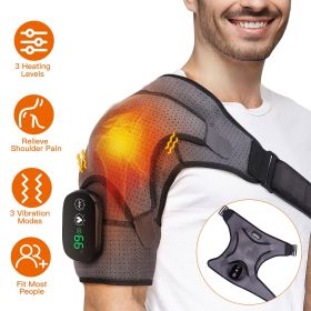 Cordless Shoulder Heating Pad Rechargeable Heated Shoulder Wrap Massager Shoulder Brace Supports with 3 Heating Levels 3 Vibration Modes for Left