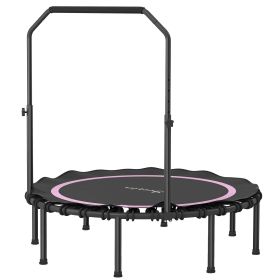 48" Rebounder Trampoline for Adults, Foldable Mini Trampoline with Adjustable Handle Bar for Indoor Outdoor, Pink