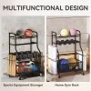 Garage Sports Equipment Organizer, Rolling Home Gym Storage Rack with Wheels, Dumbbell Rack and Ball Storage Holder