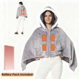 Wearable Heated Throw Blanket With 20000mah Battery Pack Double Sided Flannel Portable Electric Heating Hoodie For Women Men Machine Washable 3 H (Option: Grey-Included)