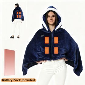 Wearable Heated Throw Blanket With 20000mah Battery Pack Double Sided Flannel Portable Electric Heating Hoodie For Women Men Machine Washable 3 H (Option: Blue-Included)