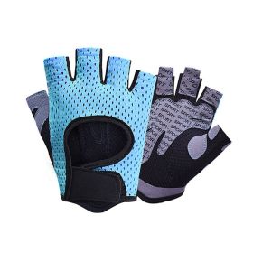 Gym Fitness Gloves Women Weight Lifting Yoga Breathable Half Finger Anti-Slip Pad Bicycle Cycling Glove Sport Exercise Equipment (Color: SKY BLUE, size: S)