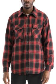 Mens Quilted Padded Flannel (Color: Red, size: M)