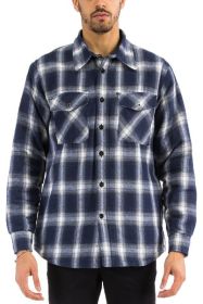 Mens Quilted Padded Flannel (Color: Navy, size: 3XL)