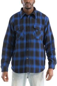 Mens Quilted Padded Flannel (Color: Blue, size: 2XL)