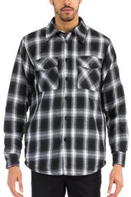 Mens Quilted Padded Flannel (Color: Black, size: L)