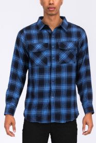 Regular Fit Checker Plaid Flannel Long Sleeve (Color: NAVY SKY, size: 2XL)