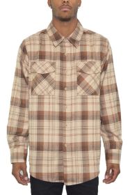 Regular Fit Checker Plaid Flannel Long Sleeve (Color: BROWN KHAKI, size: M)