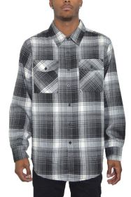 Regular Fit Checker Plaid Flannel Long Sleeve (Color: BLACK GREY, size: S)