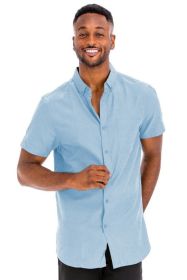 Weiv Men's Casual Short Sleeve Solid Shirts (Color: SKY, size: M)