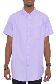 Weiv Men's Casual Short Sleeve Solid Shirts (Color: LILAC, size: L)