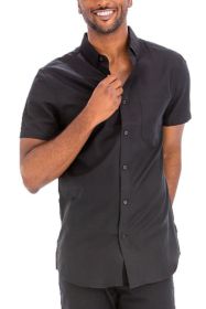 Weiv Men's Casual Short Sleeve Solid Shirts (Color: Black, size: M)