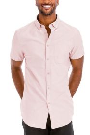 Weiv Men's Casual Short Sleeve Solid Shirts (Color: Pink, size: L)