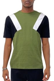 Color Block Short Sleeve Tshirt (Color: OLIVE WHITE BLACK, size: L)