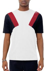 Color Block Short Sleeve Tshirt (Color: WHITE RED BLACK, size: 2XL)