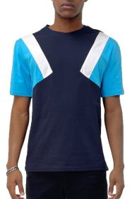 Color Block Short Sleeve Tshirt (Color: NAVY WHITE LIGHT BLUE, size: 2XL)