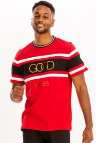 Good Vibes 3D Design Print Gold Foil (Color: Red, size: L)