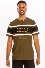 Good Vibes 3D Design Print Gold Foil (Color: Olive, size: M)