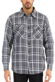 Mens Quilted Padded Flannel (Color: GREY BLACK, size: 3XL)