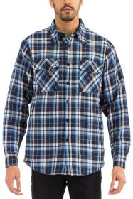 Mens Quilted Padded Flannel (Color: NAVY/BLUE, size: 3XL)