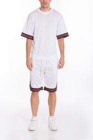 MESH SLEEVE TAPE ATHLETIC TSHIRT (Color: White, size: XL)
