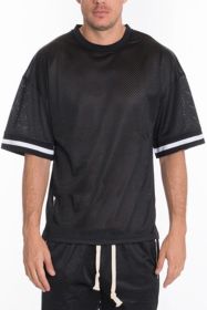 MESH SLEEVE TAPE ATHLETIC TSHIRT (Color: Black, size: S)