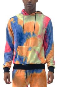 Mens Cotton Tye Dye Hoodie (Color: RED ORANGE, size: XL)
