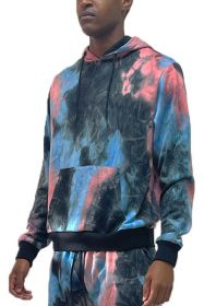 Mens Cotton Tye Dye Hoodie (Color: BLACK BLUE, size: XL)