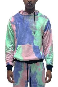 Mens Cotton Tye Dye Hoodie (Color: LIME PURPLE, size: 2XL)