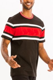 COTTON THREE STRIPE TSHIRT (Color: black red, size: 2XL)
