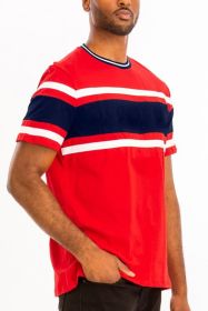 COTTON THREE STRIPE TSHIRT (Color: WHITE RED, size: L)