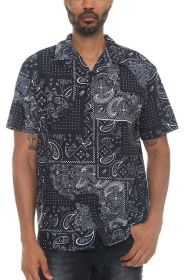 Mens Collared Print Button Down (Color: BLACK WHITE, size: M)