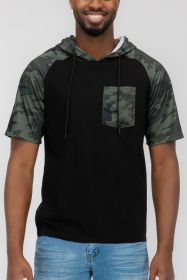 SHORT SLEEVE CAMO COLOR BLOCK (Color: GREEN CAMO, size: L)