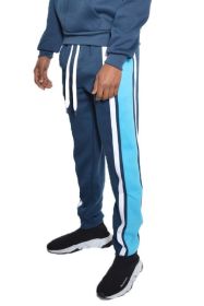 SOLID WITH THREE STRIPE PULLOVER HOODIE (Color: NAVY SKY, size: M)
