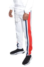SOLID WITH THREE STRIPE PULLOVER HOODIE (Color: WHITE RED, size: L)