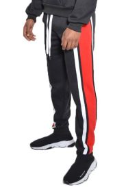 SOLID WITH THREE STRIPE PULLOVER HOODIE (Color: black red, size: 2XL)