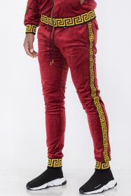 Velour Status Detail Jogger (Color: BURGUNDY GOLD, size: S)