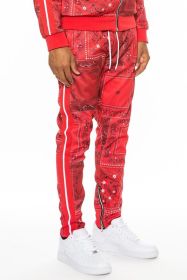 Weiv Paisley Bandana Print Track Pants (Color: Red, size: 3XL)