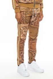 Weiv Paisley Bandana Print Track Pants (Color: KHAKI, size: M)