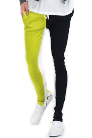 TWO TONE COLOR BLOCK TRACK PANT JOGGER (Color: LIME/BLACK, size: 2XL)