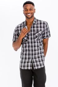 Mens Checkered Button Down Shirt (Color: Black, size: 2XL)