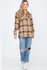 Womens Boyfriend Flannel Shirt S-L ONLY (Color: 104 BROWN KHAKI, size: S)