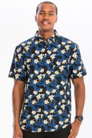 Weiv Mens Print Hawaiian Button Down Shirt (Color: Black, size: S)