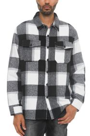 Mens Checkered Soft Flannel Shacket (Color: BLACK WHITE, size: S)