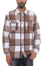 Mens Checkered Soft Flannel Shacket (Color: MOCHA WHITE, size: 2XL)