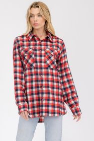 Womens Boyfriend Flannel Shirt S-L ONLY (Color: 103 RED BLACK, size: L)